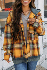 Orange Patchwork Hooded Shacket