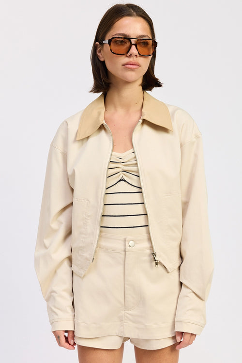 Beige Zip-Up Utility Jacket