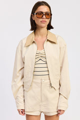 Beige Zip-Up Utility Jacket