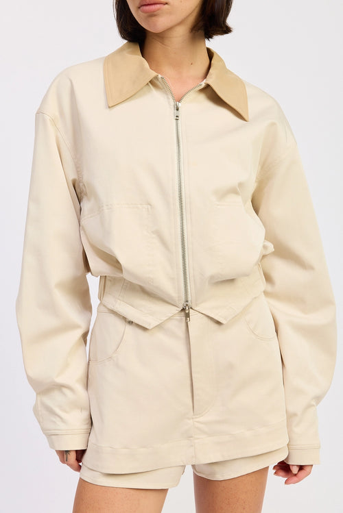 Beige Zip-Up Utility Jacket