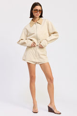 Beige Zip-Up Utility Jacket