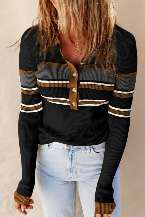 Ribbed Striped Henley (2colors)