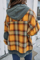 Orange Patchwork Hooded Shacket