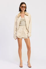 Beige Zip-Up Utility Jacket